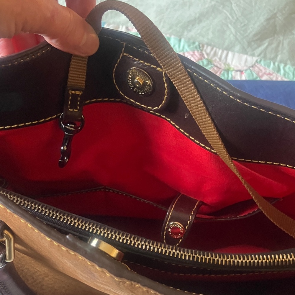 Dooney & Bourke Cognac and Dark Brown Leather Satchel - Picture 7 of 9
